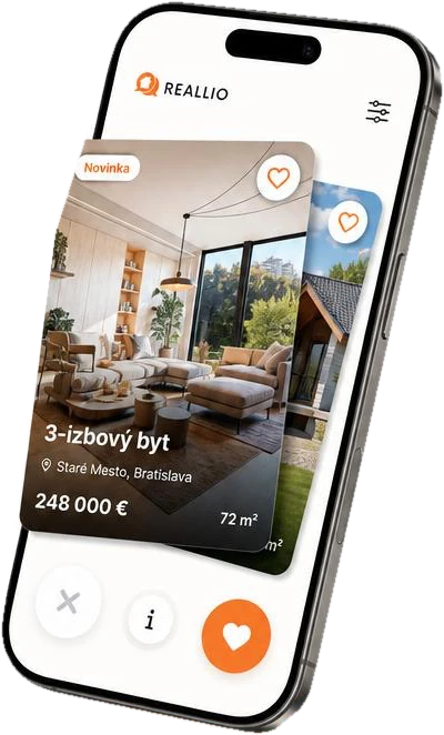 Reallio v telefóne — karta s ponukou bytu